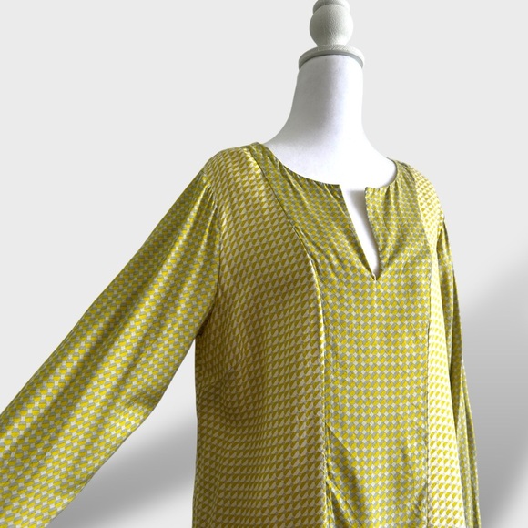Boden Blouse Women's Size 12R Carey Yellow Geometric Long Sleeve Silk Boho Top - Picture 5 of 15